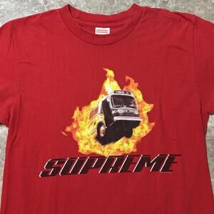 Supreme Shirt Mens Medium Red Bus On Fire Short Sleeve Speed Made In USA